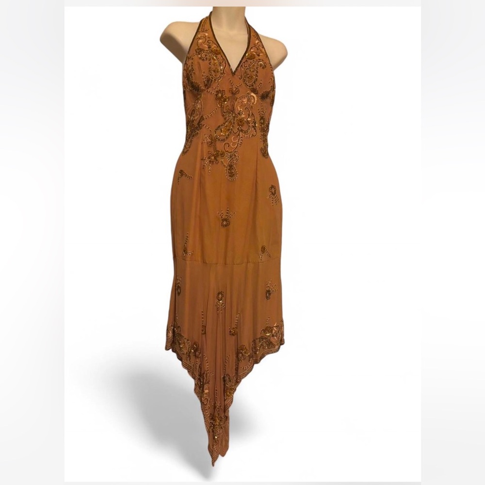 Sean Collection Bronze Backless Halter Dress